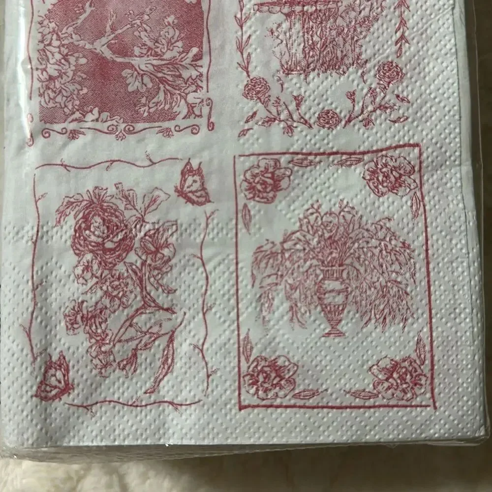 Punch Studio 32 x 2pk Guest Paper Towel Napkins White Pink English Toile Print